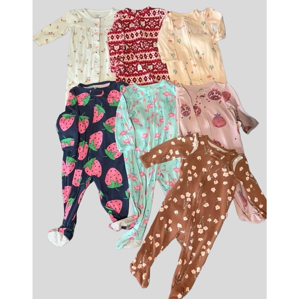 Baby Girl Sleepers 6M Bundle Mixed Brands Footed Pajamas Lot of 7 Fleece/Cotton